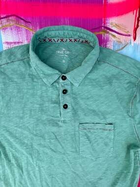 True Grit Men's Slub Knit Short Sleeve Pocket Polo Shirt Green Size M